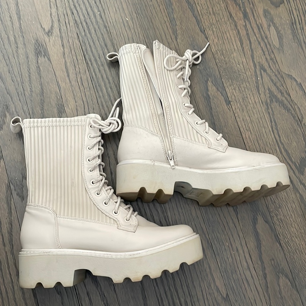Bone colored combat boots